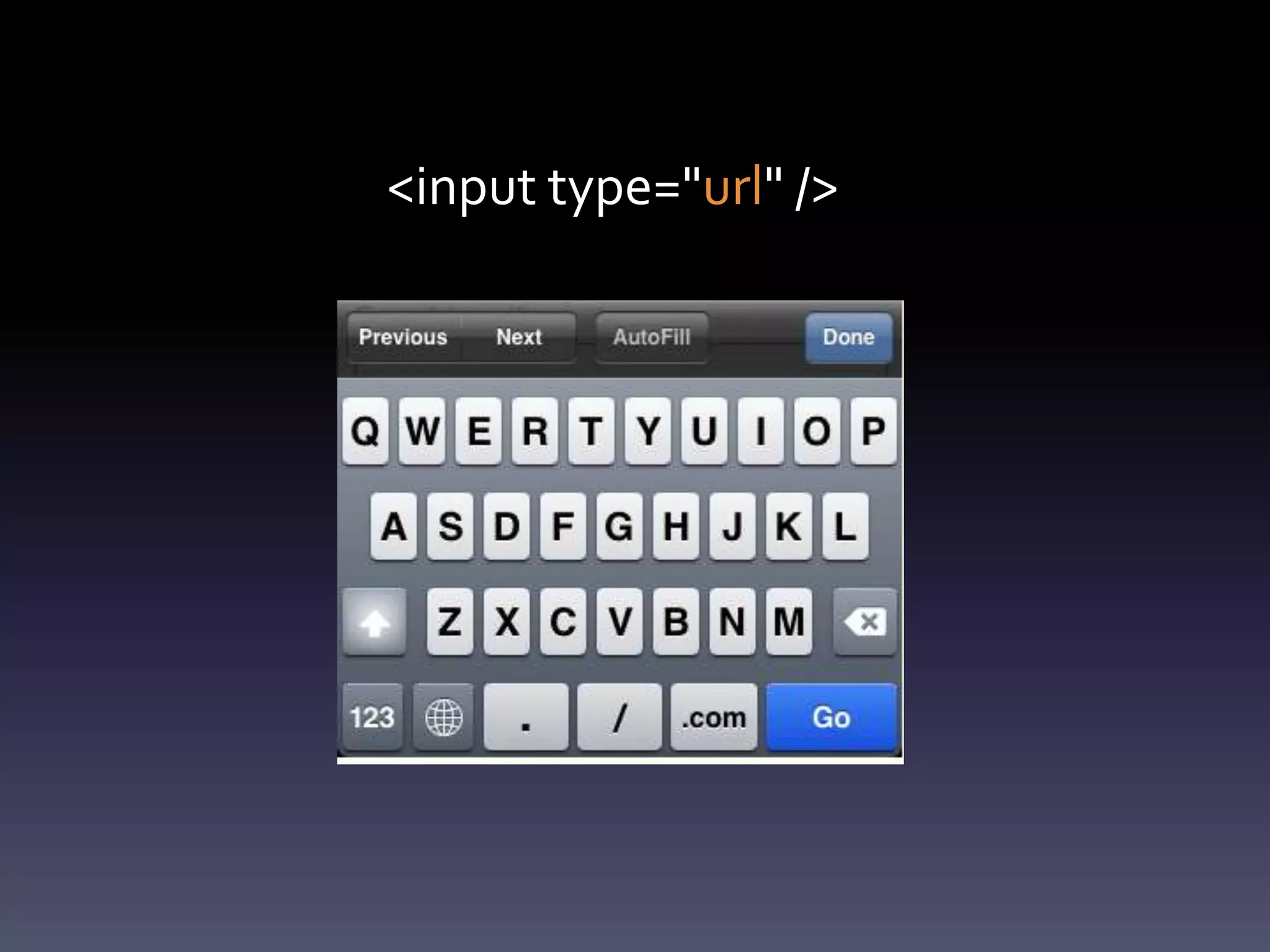 <input type="url" />
 