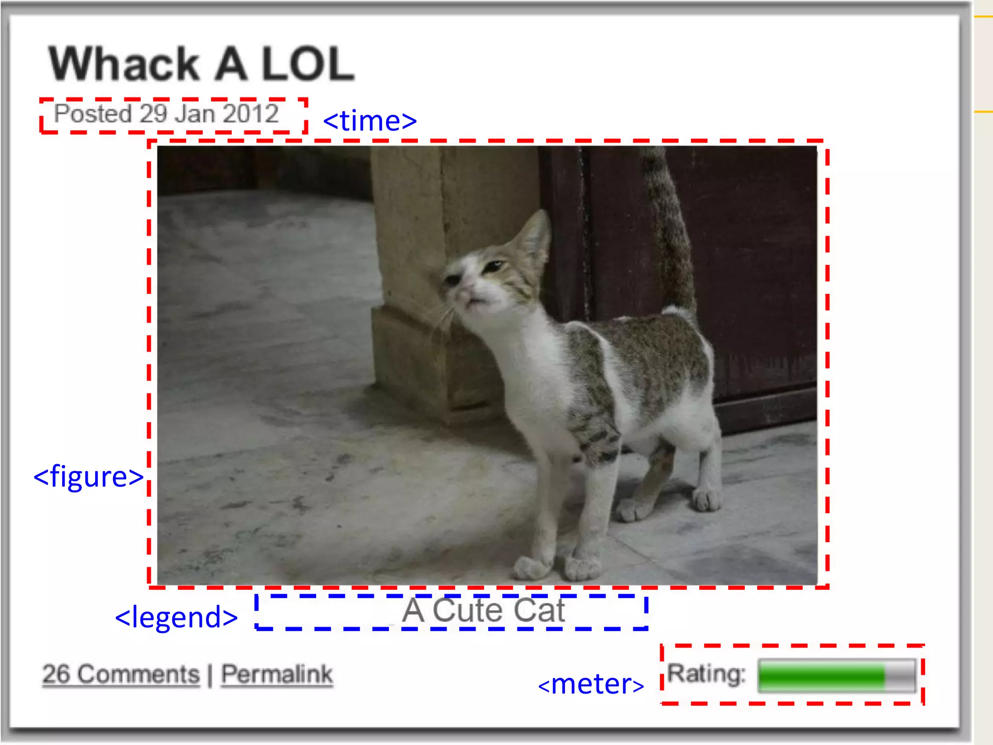 <time>




<figure>



     <legend>
                         <meter>
 