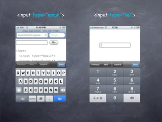 <input type=”email”>   <input type=”tel”>
 