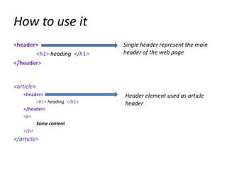 Html 5 Semantics overview | PPTX
