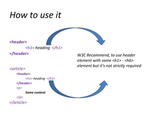 Html 5 Semantics overview | PPTX