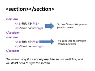 Html 5 Semantics overview | PPTX