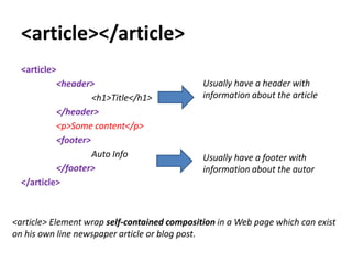 Html 5 Semantics overview | PPTX