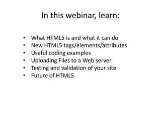 Fundamentals of HTML5 | PPTX