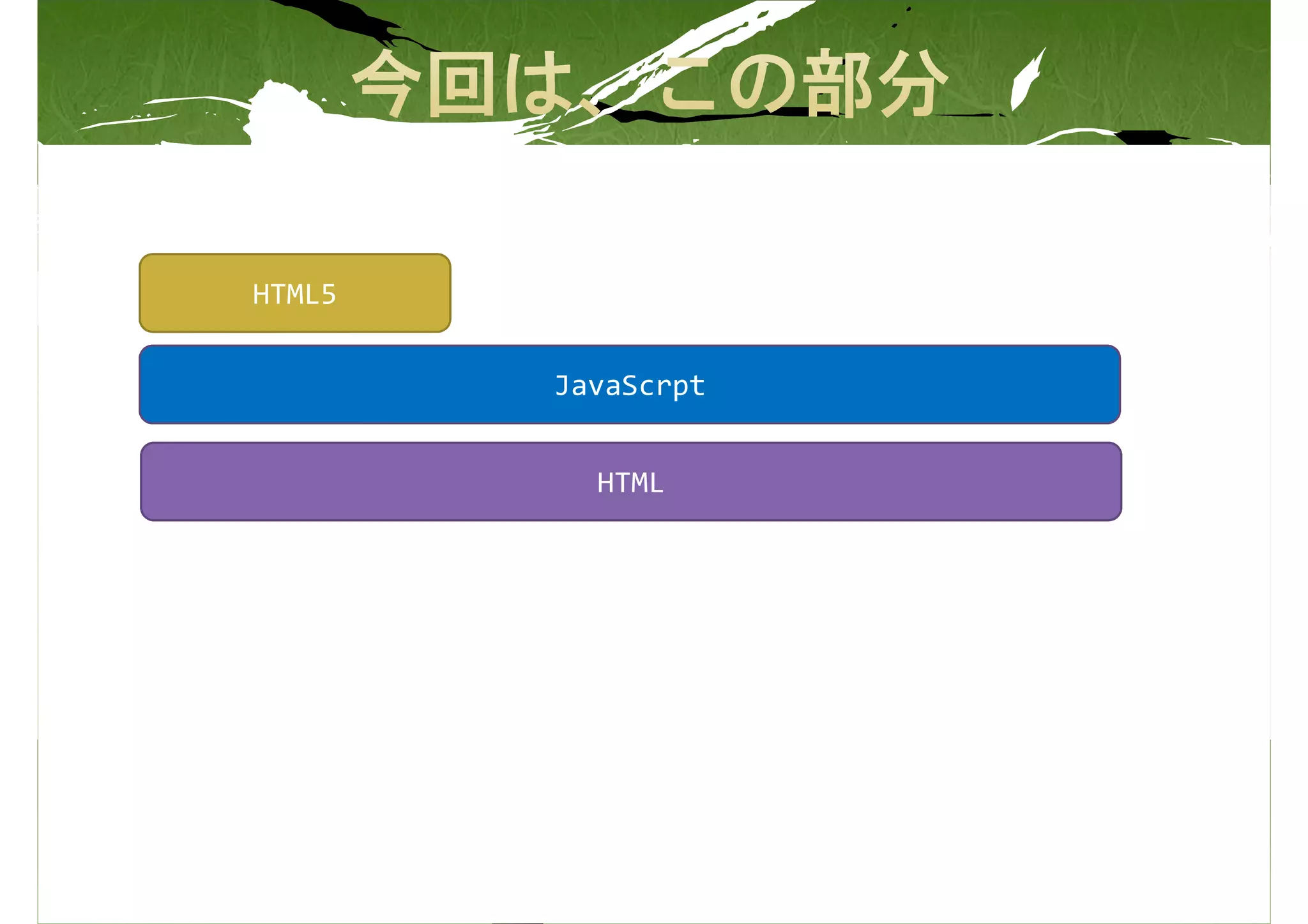 HTML5

        JavaScrpt


          HTML
 