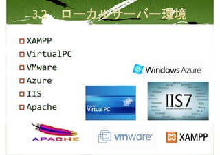 XAMPP
VirtualPC
VMware
Azure
IIS
Apache
 