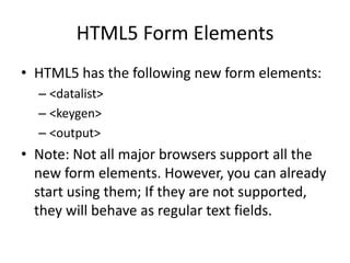 New Elements & Features in HTML5 | PPTX