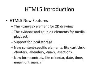 New Elements & Features in HTML5 | PPTX