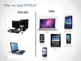 Why we need HTML5?
Early days Today
 