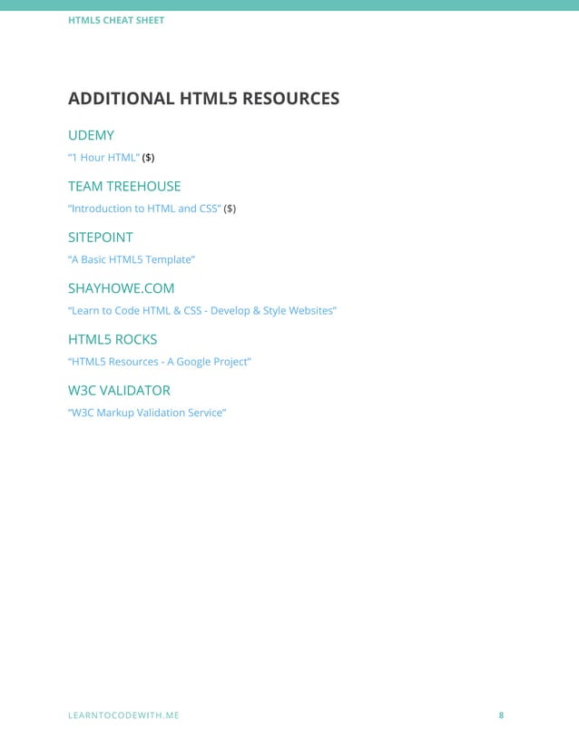 HTML5 cheat sheet | PDF