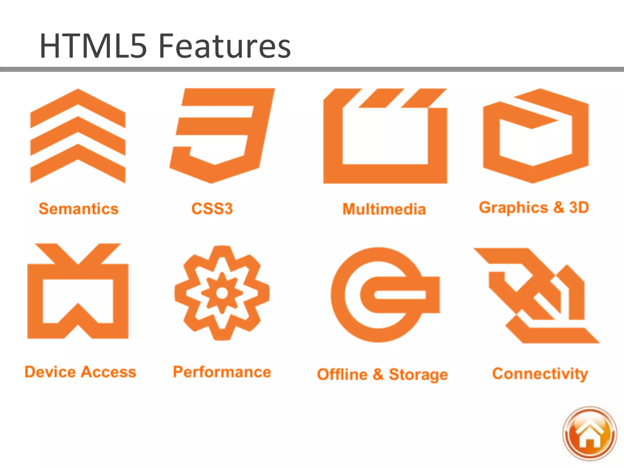 HTML5	
  Features	
  
 