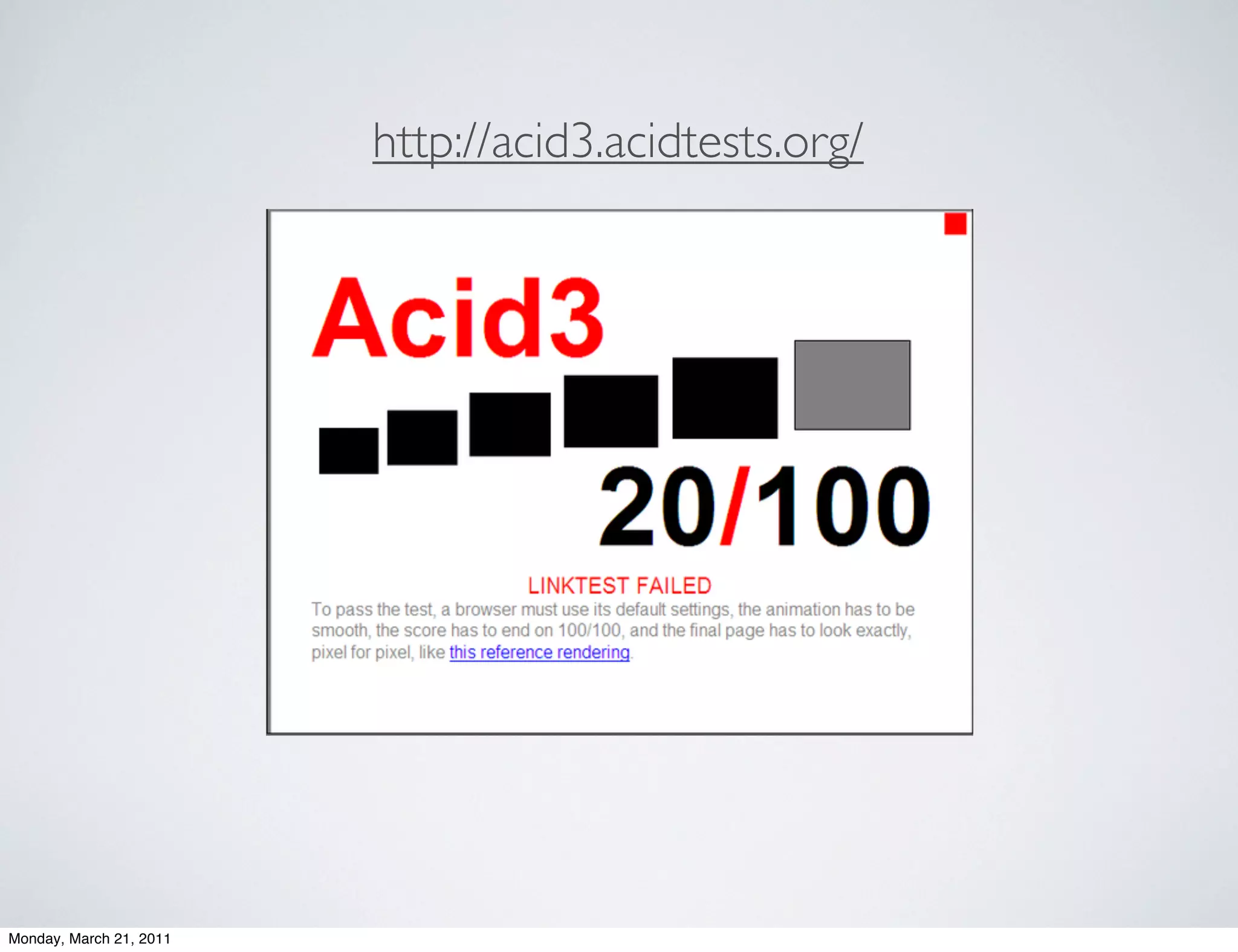 http://acid3.acidtests.org/




Monday, March 21, 2011
 