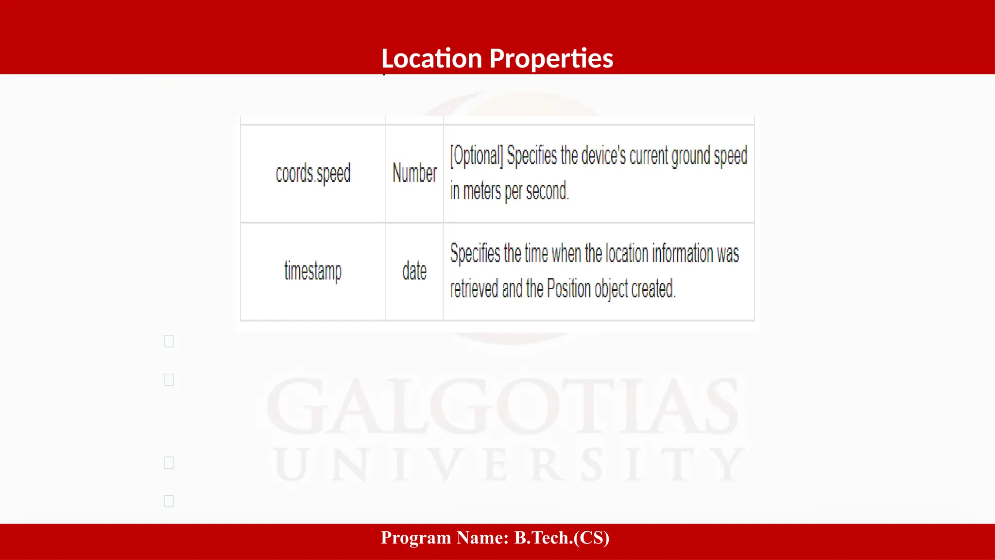 Software process and Process Models
7
Location Properties
Program Name: B.Tech.(CS)
 