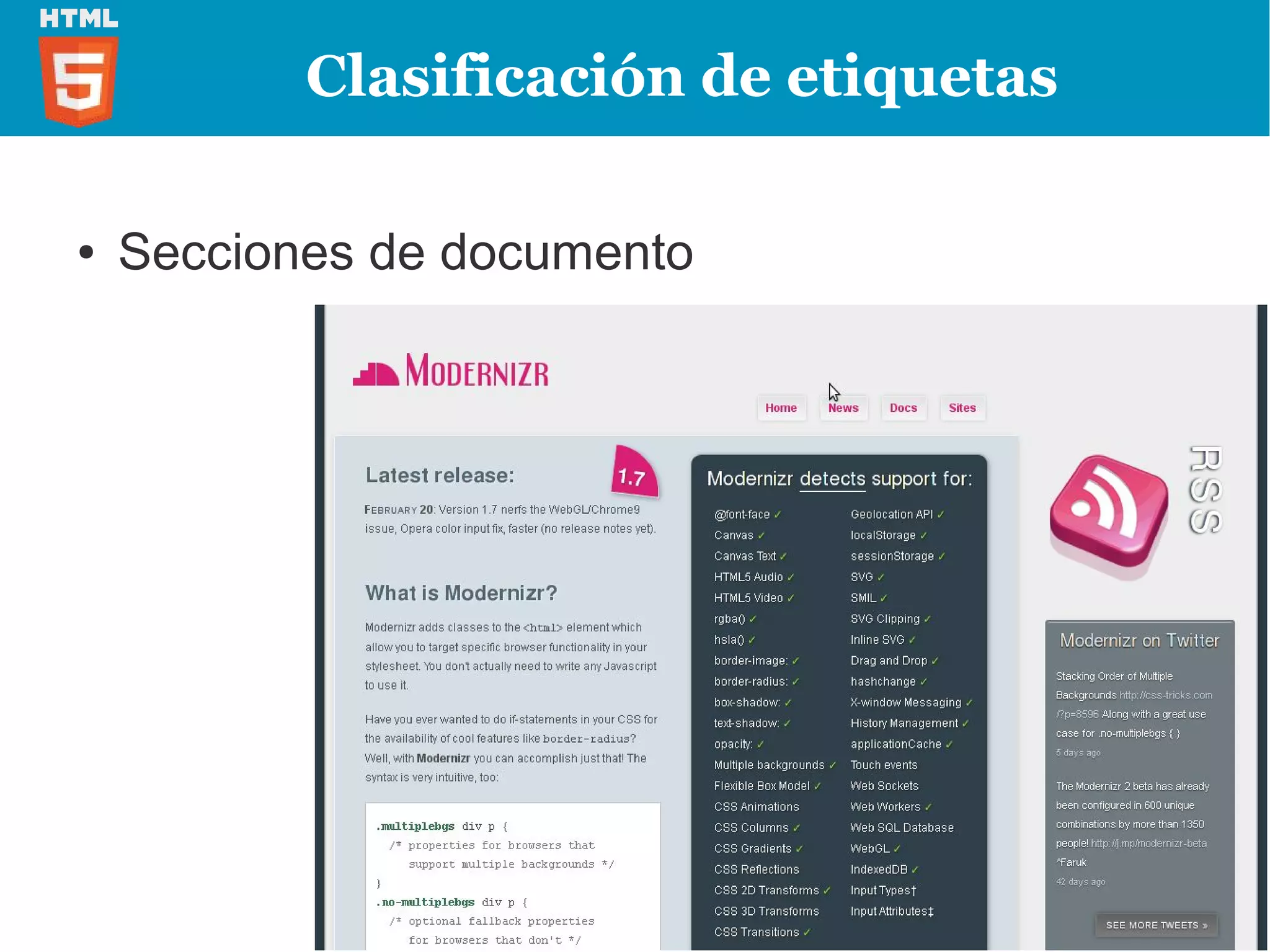 Clasificación de etiquetas

●   Secciones de documento
 