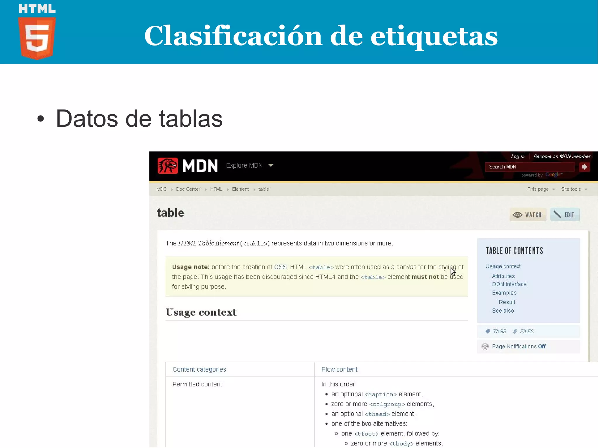 Clasificación de etiquetas

●   Datos de tablas
 