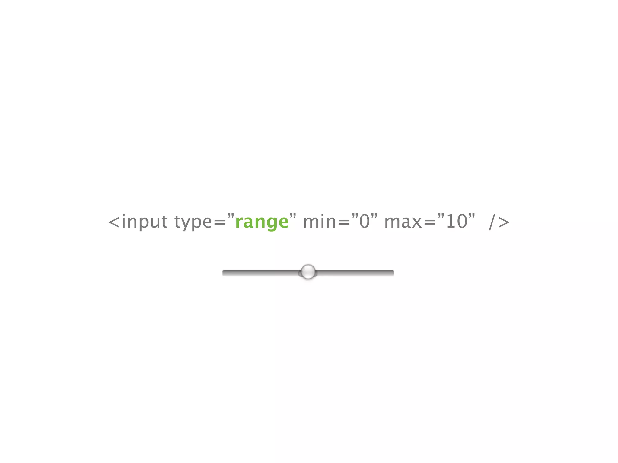<input type=”range” min=”0” max=”10” />
 