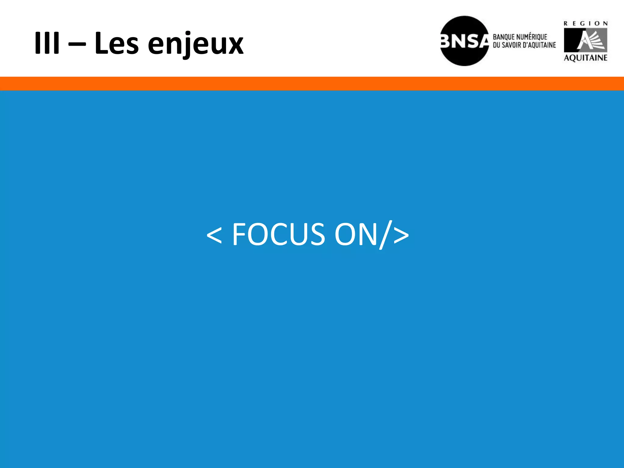III – Les enjeux




             < FOCUS ON/>
 