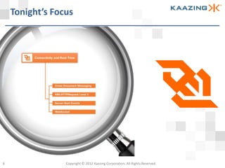 Tonight’s Focus




6                Copyright © 2012 Kaazing Corporation. All Rights Reserved.
 