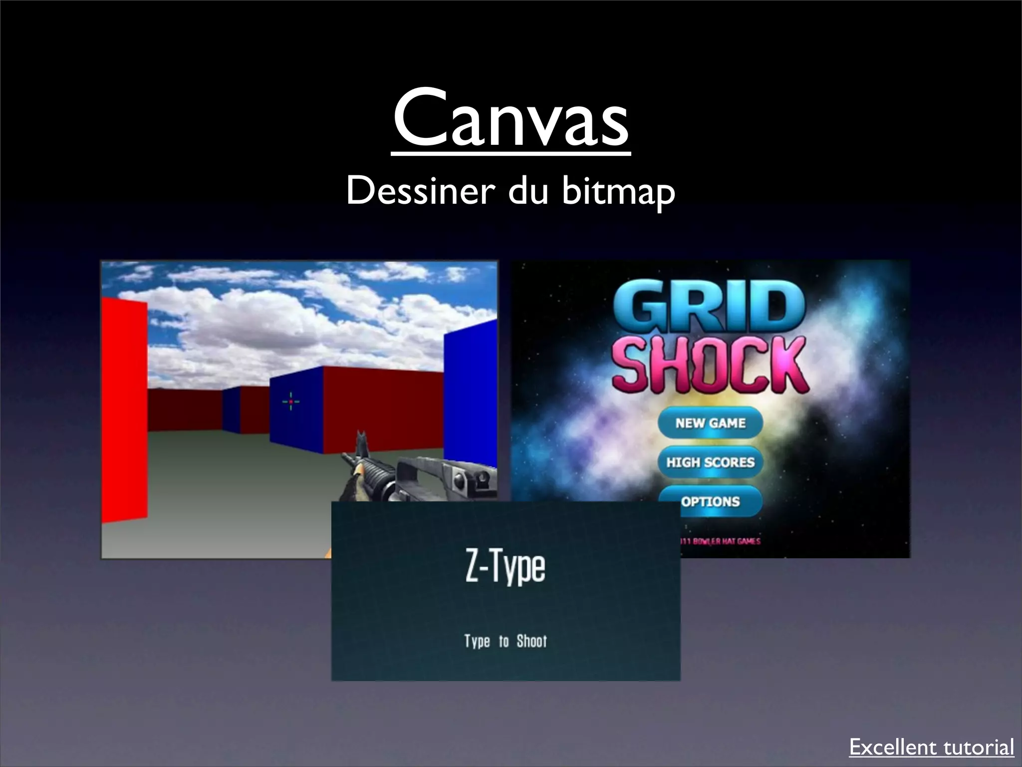 Canvas
Dessiner du bitmap




                     Excellent tutorial
 