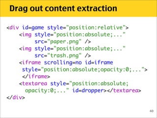 Drag out content extraction

<div id=game style="position:relative">
    <img style="position:absolute;..."
          src=...