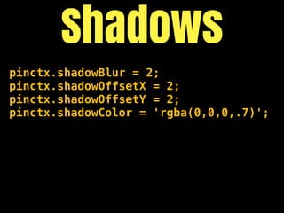 Shadows
pinctx.shadowBlur = 2;
pinctx.shadowOffsetX = 2;
pinctx.shadowOffsetY = 2;
pinctx.shadowColor = 'rgba(0,0,0,.7)';
 