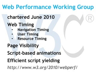 Web Performance Working Groupchartered June 2010Web TimingNavigation Timing