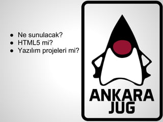 ● Ne sunulacak?
● HTML5 mi?
● Yazılım projeleri mi?
 