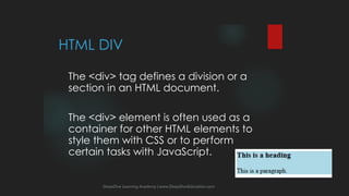HTML5 - Web Development Fundaments Part 1 - DeepDive Learning Academy | PDF