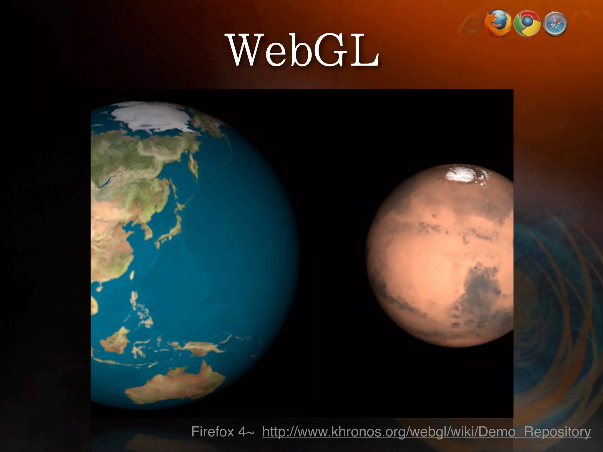 Firefox 4~ http://www.khronos.org/webgl/wiki/Demo_Repository
 