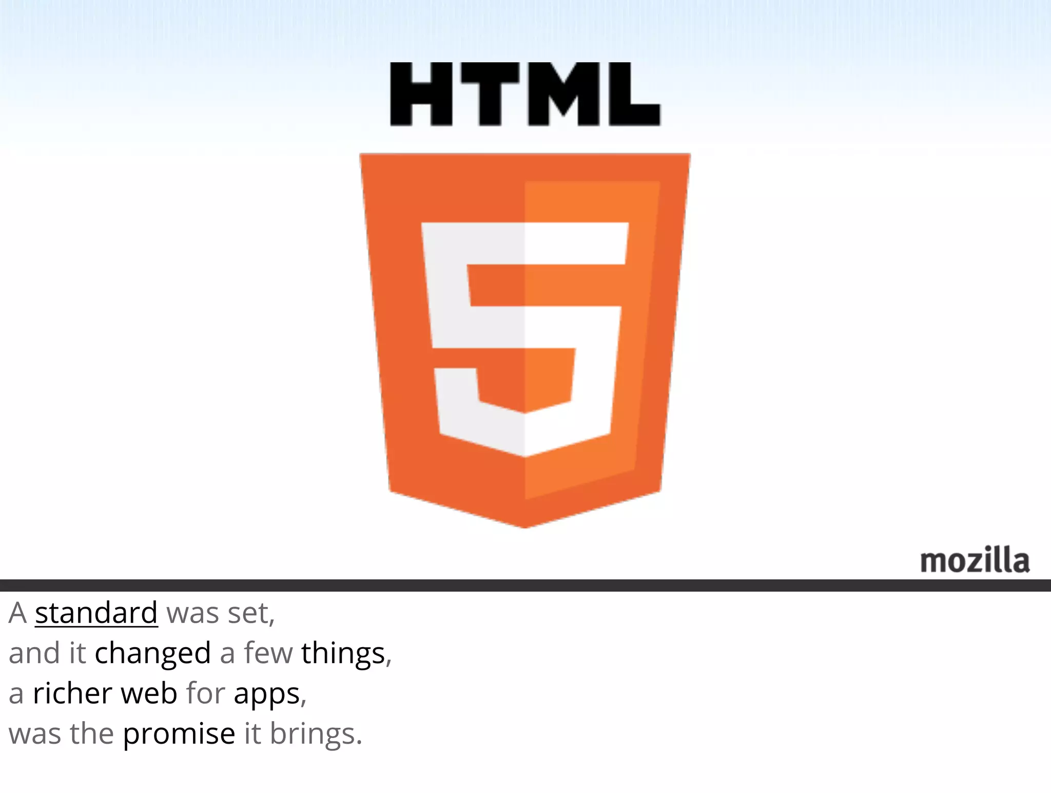 A standard was set, 
and it changed a few things,
a richer web for apps, 
was the promise it brings.
 