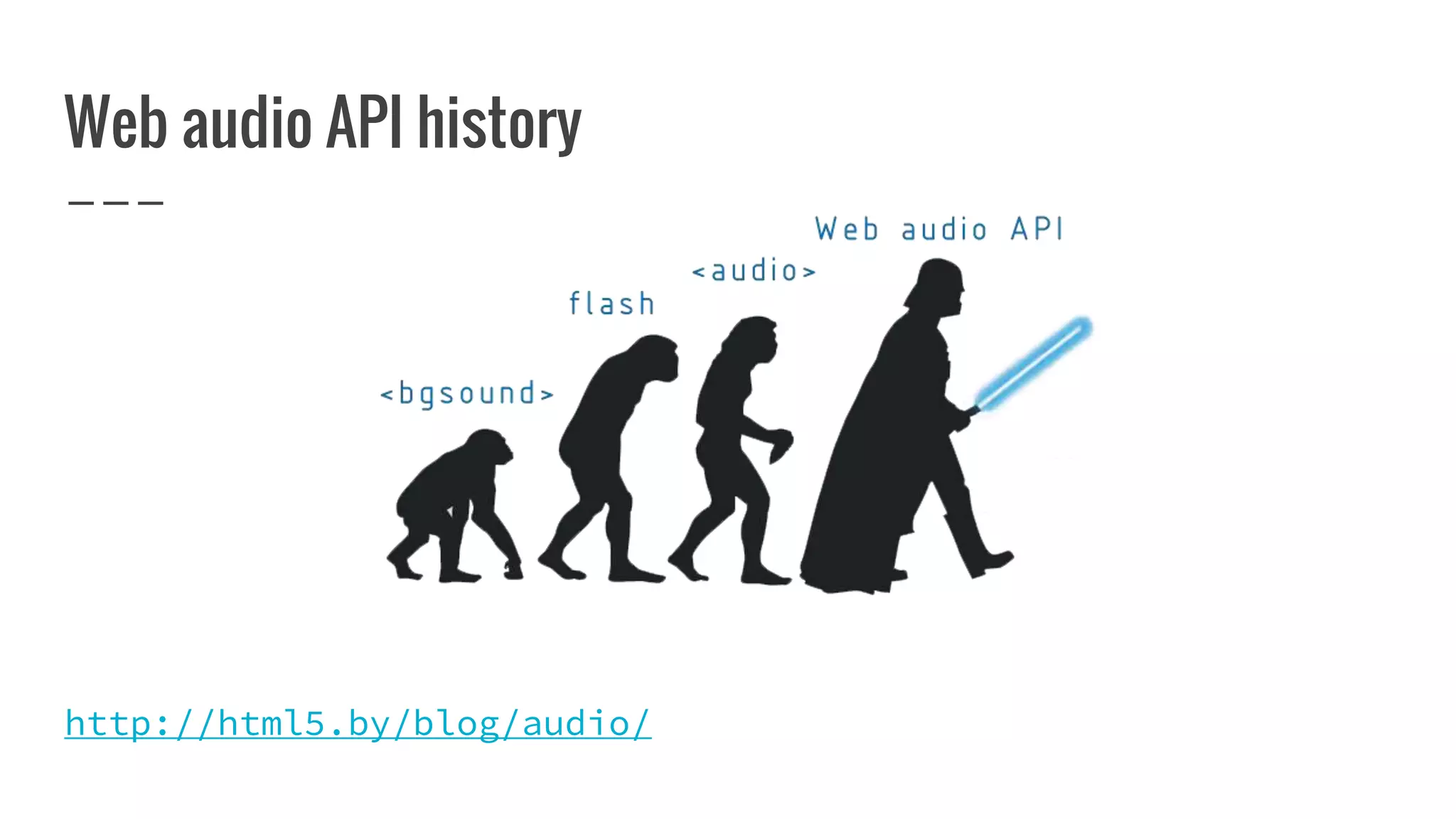 Web audio API history
http://html5.by/blog/audio/
 
