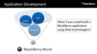 Application Development
What if you could build a
BlackBerry application
using Web technologies?
 
