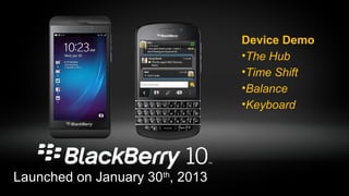 Launched on January 30th
, 2013
Device Demo
•The Hub
•Time Shift
•Balance
•Keyboard
 