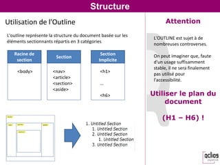 Utilisation de l'Outline Attention
Structure
L'outline représente la structure du document basée sur les
éléments sectionn...