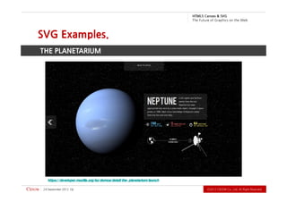 .devreseR thgiR llA .dtL ,.oC WODiC 2102Ⓒ                                                                                  21   2102 rebmetpeS 42
                                                                 https:/ / developer.mozilla.org/ ko/ demos/ detail/ the- planetarium/ launch
                                                                                                                     the-
                                                                                                        THE PLANETARIUM
                                                                                                   SVG Examples.
          b e W e h t n o s ci h p a r G f o e r u t u F e h T
                             G VS & savna C 5L MT H
 