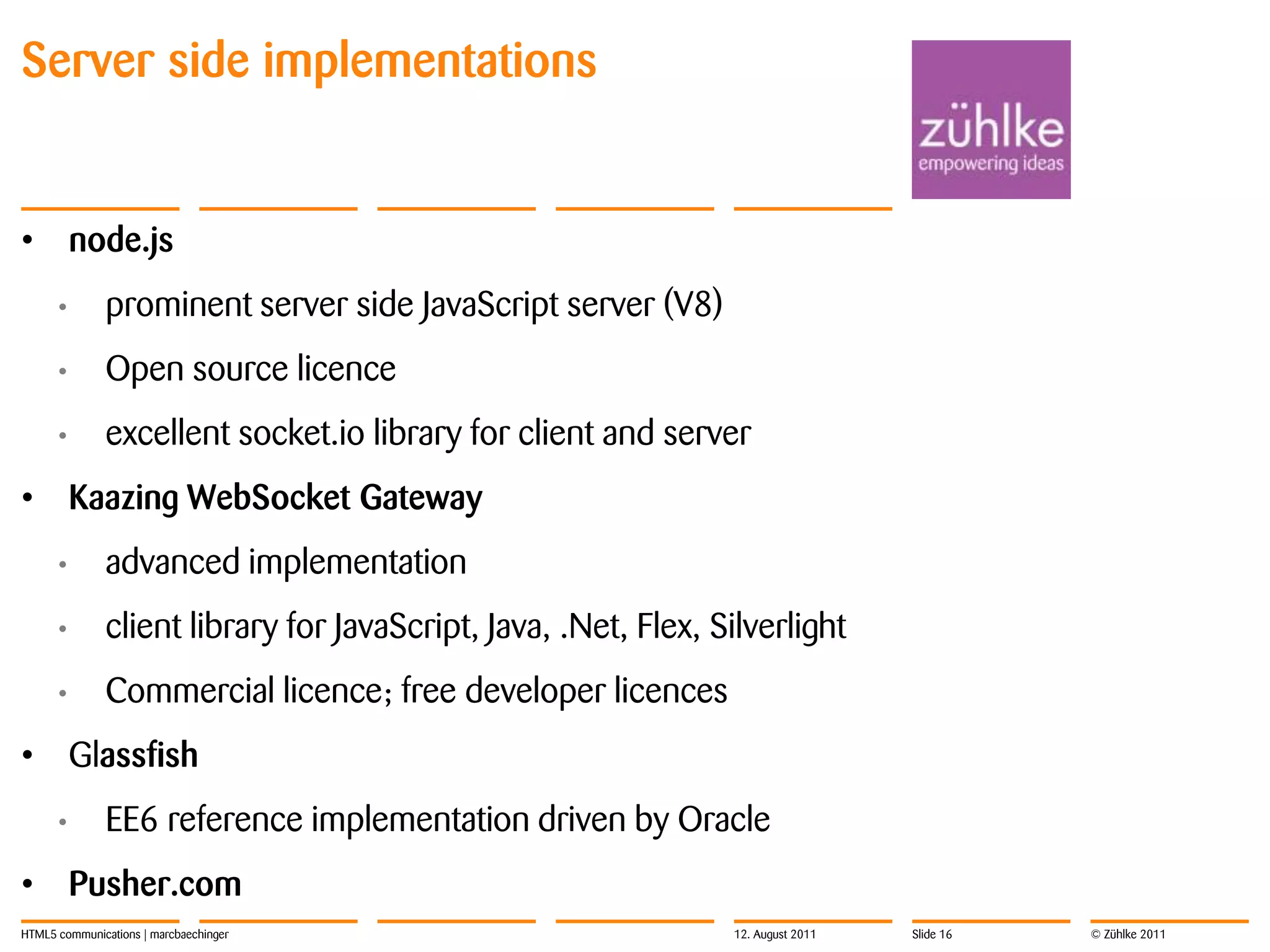 Lifecycle of modern HTML application12. August 2011HTML5 communications | marcbaechingeronbeforeunloadonunloadGET /index.html HTTP/1.1onloadUI setupapplication use casesstate synchronization  DOMContentLoadedXHR POST