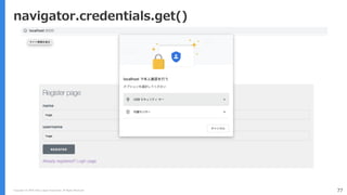 Copyright (C) 2018 Yahoo Japan Corporation. All Rights Reserved. 77
navigator.credentials.get()
 