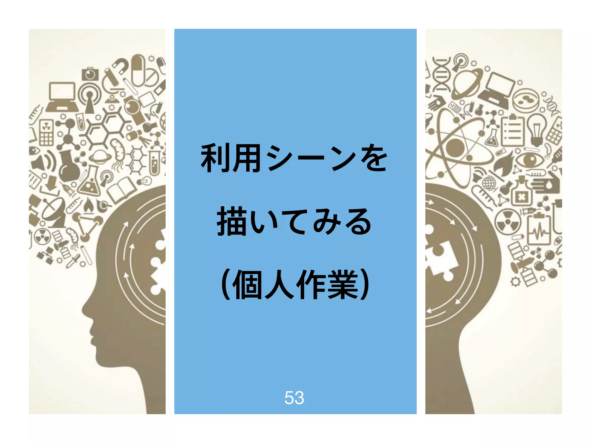 利用シーンを
描いてみる
（個人作業）
53
 