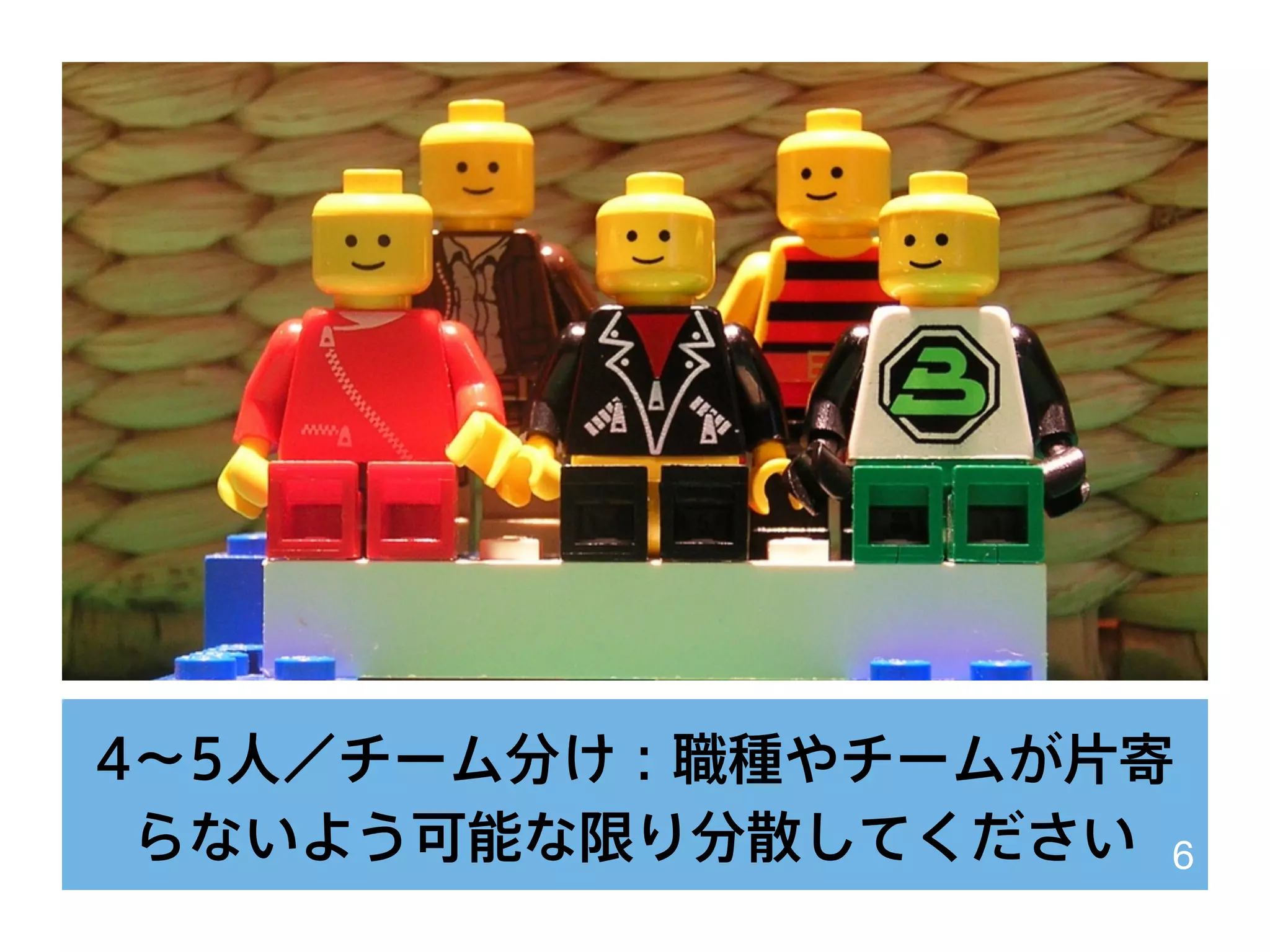 4∼5人／チーム分け：職種やチームが片寄
らないよう可能な限り分散してください 6
 