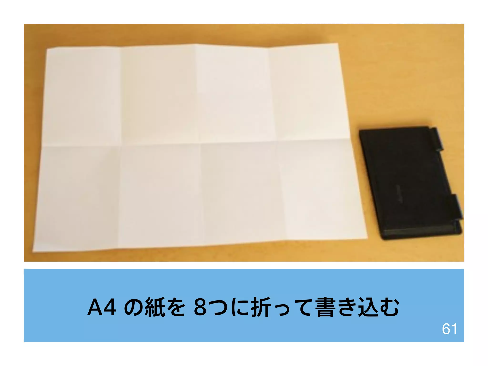 A4 の紙を 8つに折って書き込む
61
 