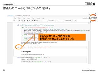 © 2016 IBM Corporation23
修正したコード(セル)からの再実行
修正したセルから再実行可能
番号が下のセルより上がっている
 