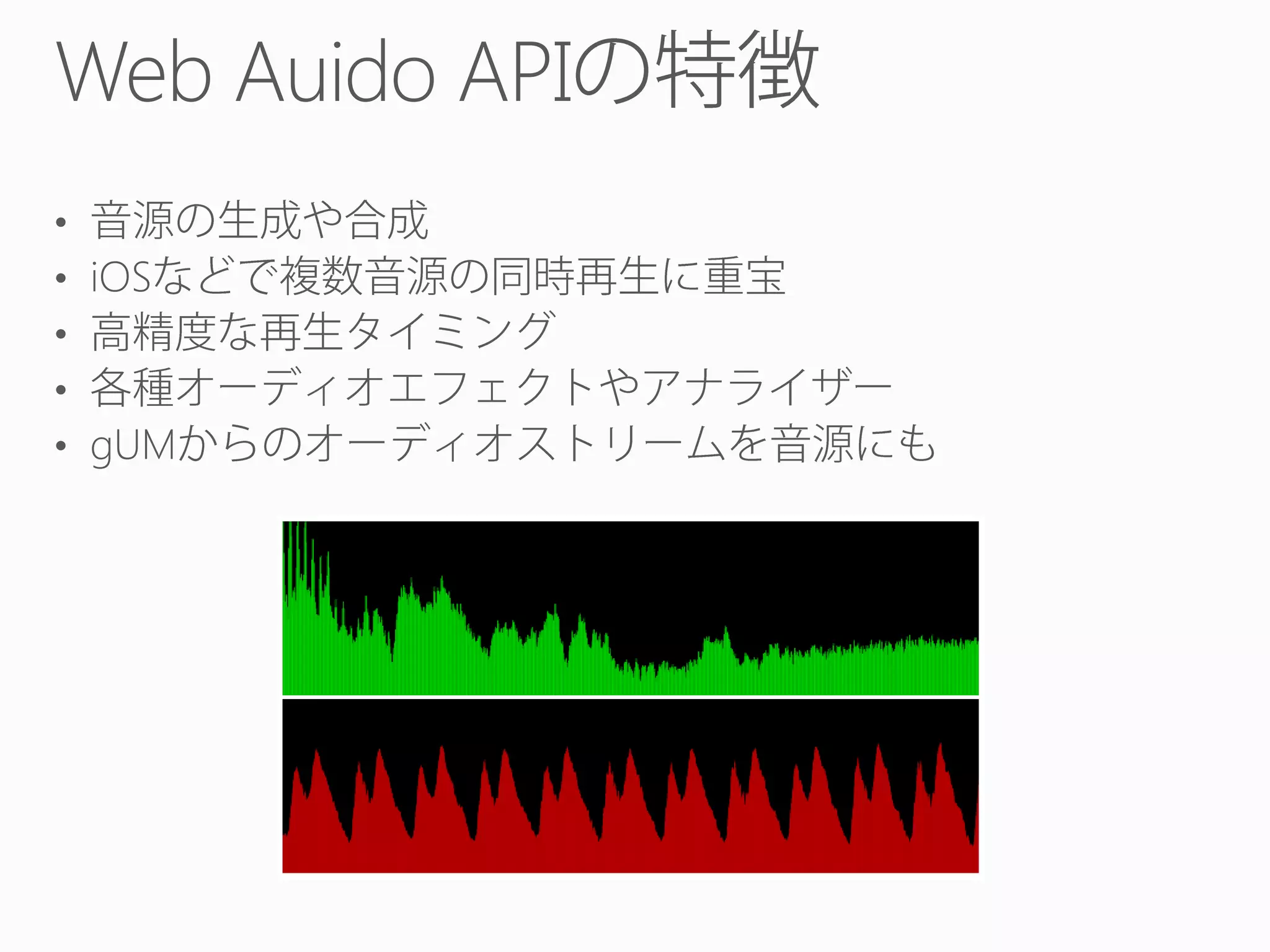 Web Auido API
•
• iOS
•
•
• gUM

 