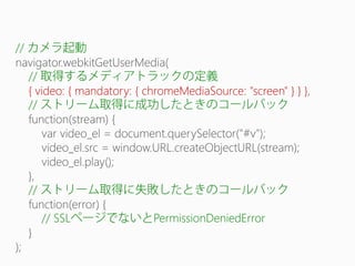 //
//
{ video: { mandatory: { chromeMediaSource: "screen" } } }
//

//
// SSL

PermissionDeniedError

 