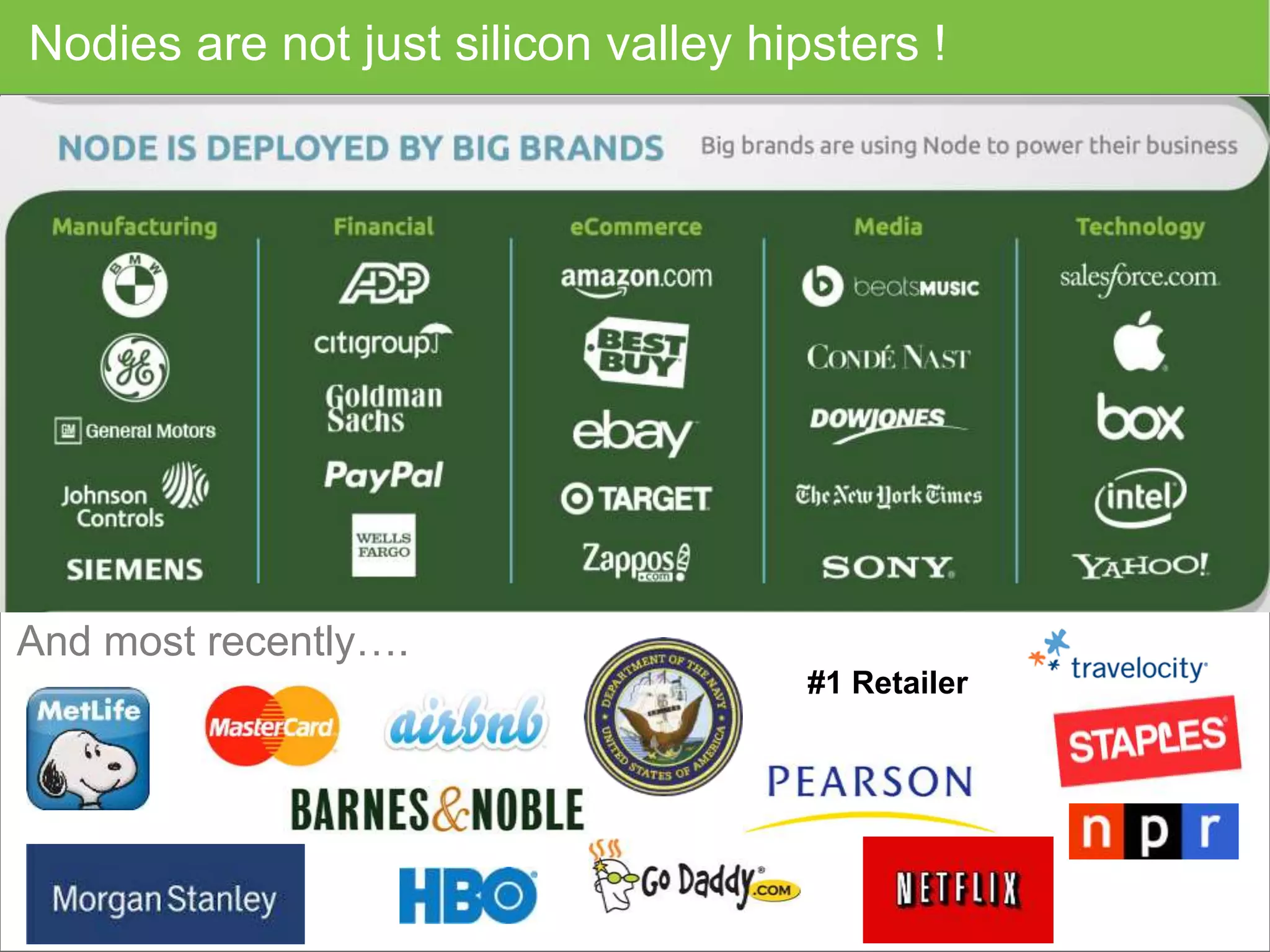 Nodies are not just silicon valley hipsters ! And most recently…. #1 Retailer 