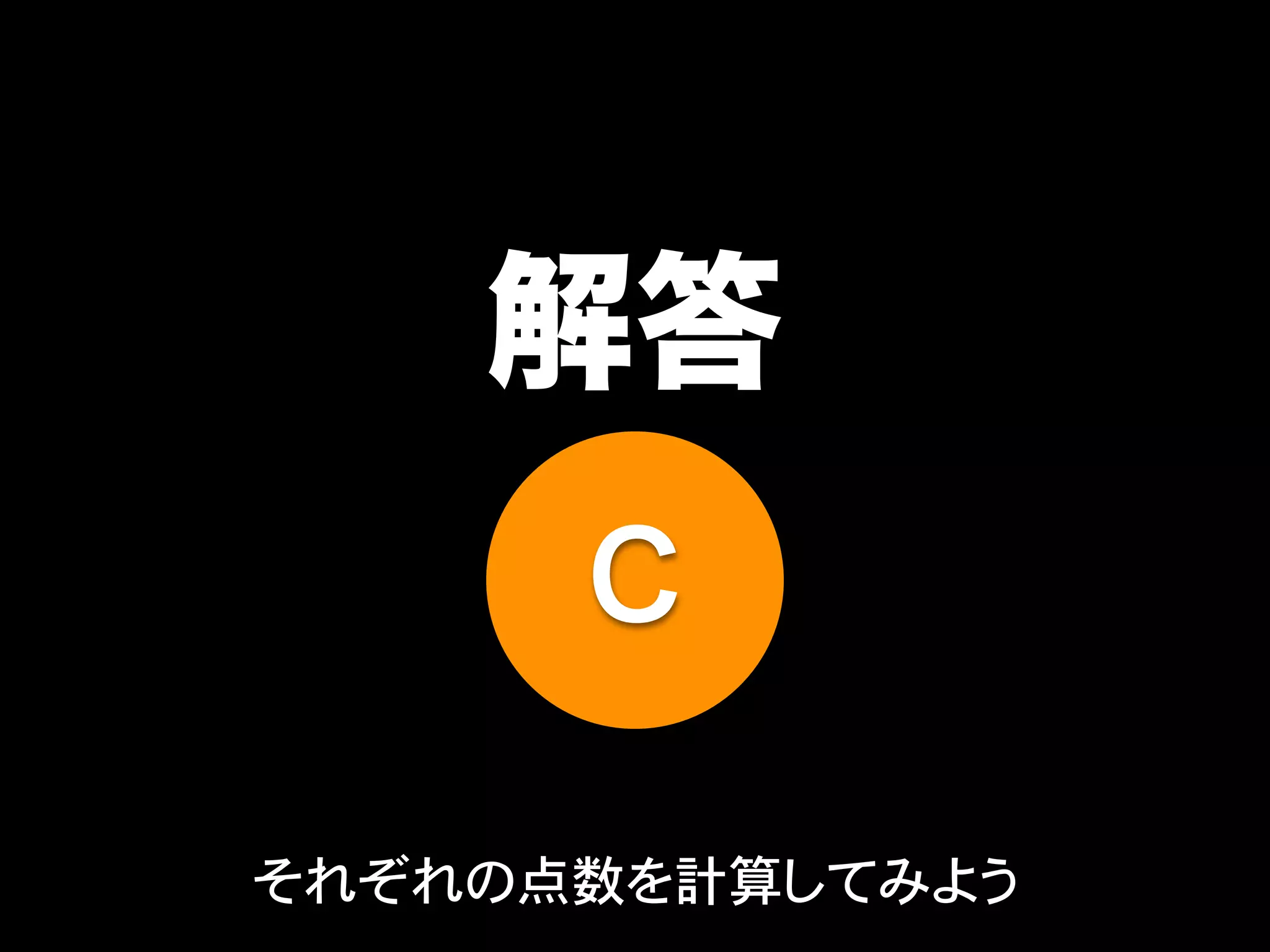 解答
C
それぞれの点数を計算してみよう
 