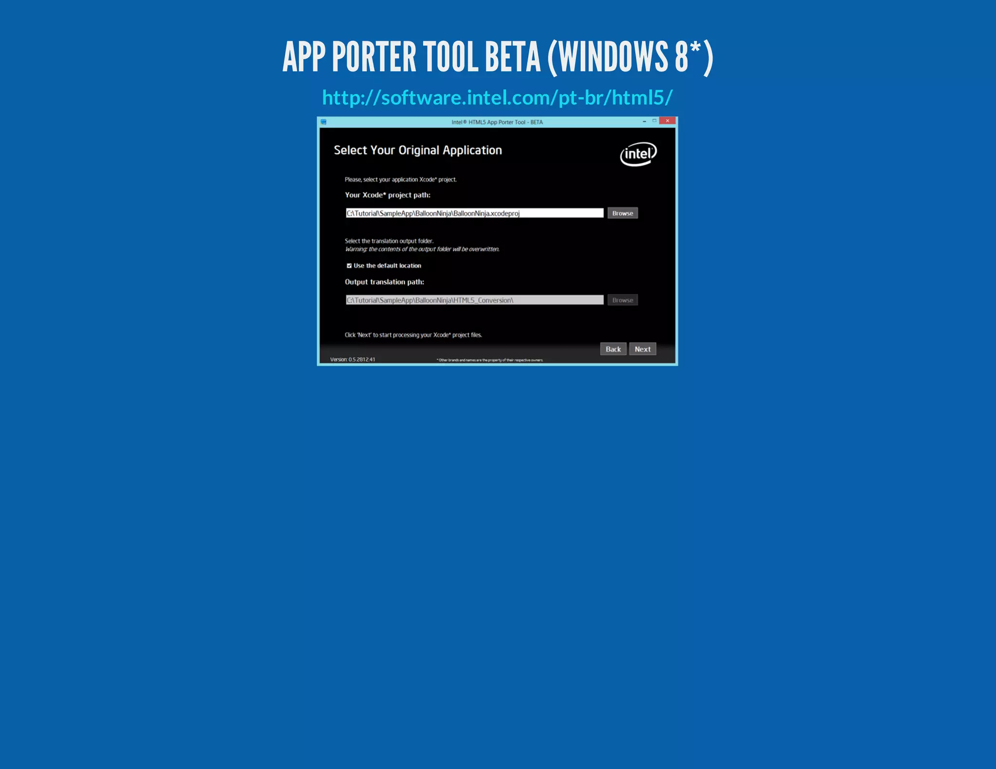 APPPORTER TOOLBETA(WINDOWS8*) http://software.intel.com/pt-br/html5/ 