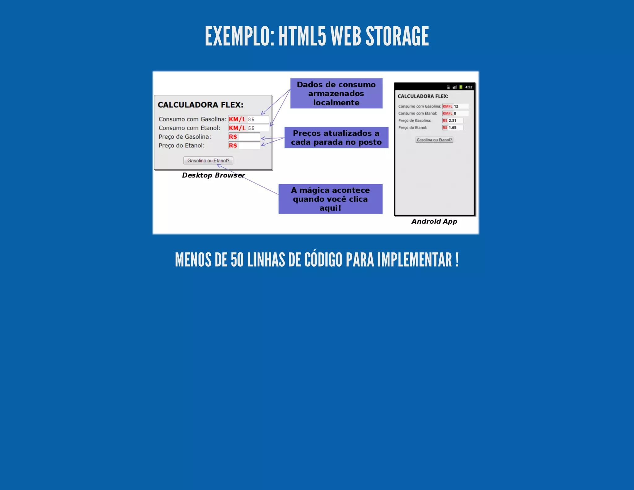 EXEMPLO:HTML5WEBSTORAGE MENOS DE 50 LINHAS DE CÓDIGO PARA IMPLEMENTAR ! 