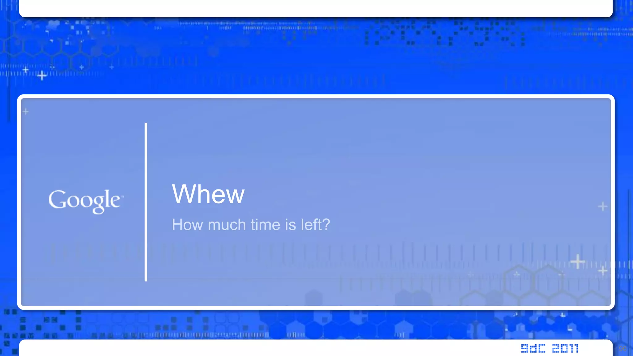 How much time is left?Whew96