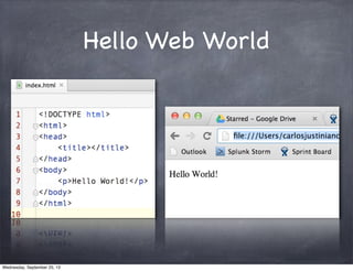 Hello Web World
Wednesday, September 25, 13
 