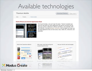 Available technologies




Wednesday, December 7, 11
 